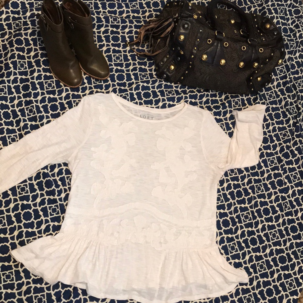 Adorable boho quilted embellished Loft tee shirt